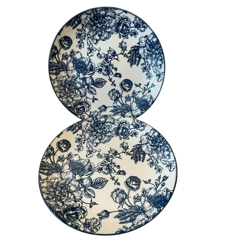 4pc Godinger English Garden Porcelain Salad Plates 7.5in Blue & White Floral